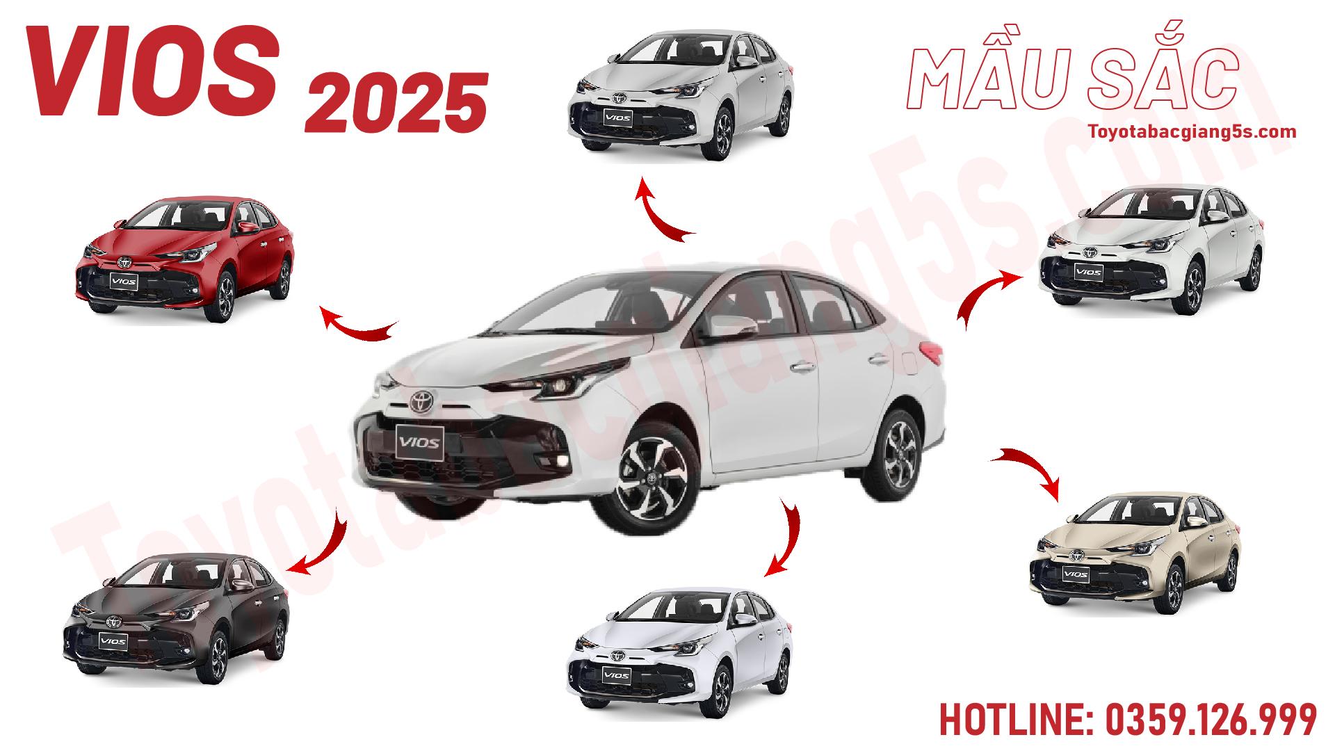 Các màu xe Toyota Vios 2025 theo từng phiên bản